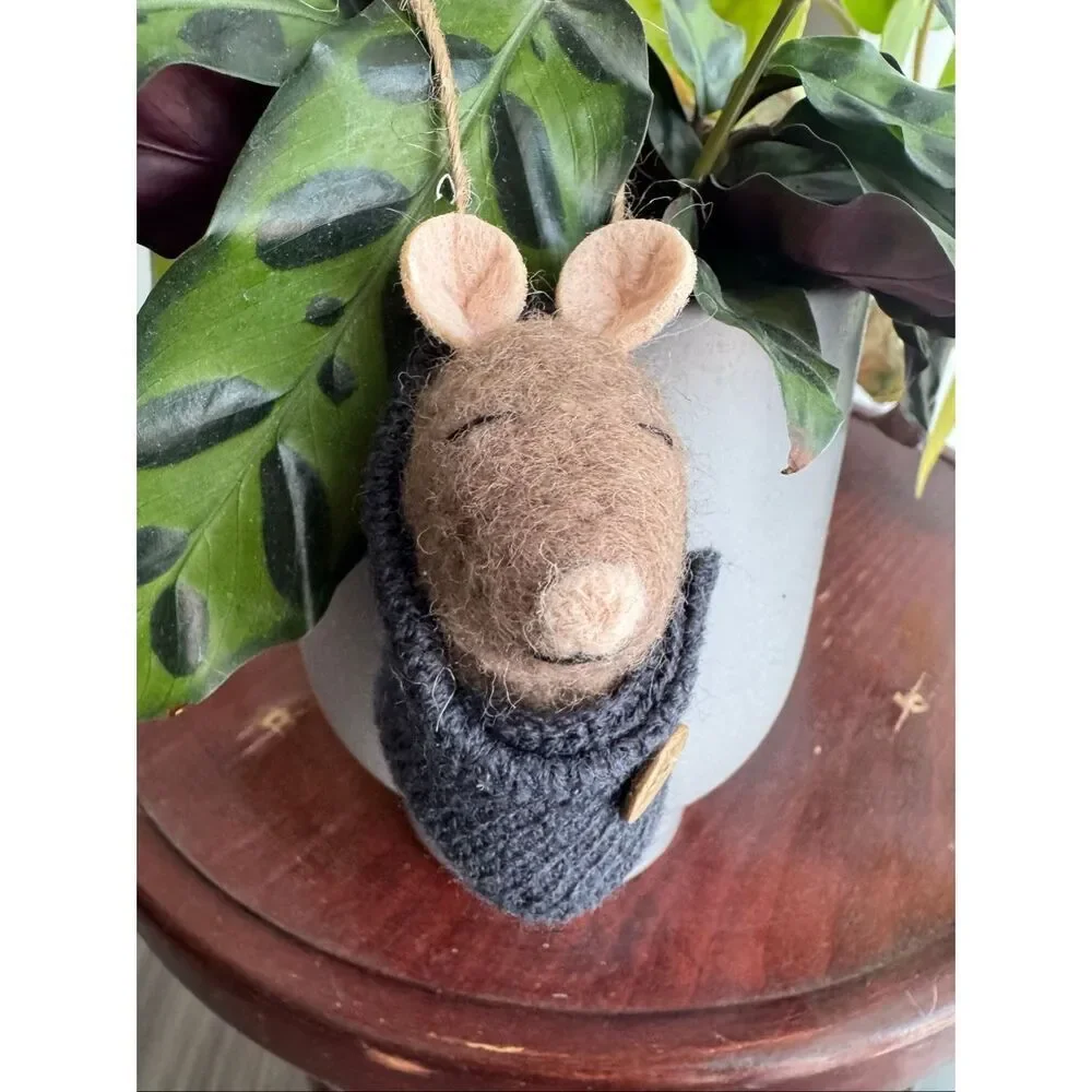 Wool Knitted Mouse Ornament Brown